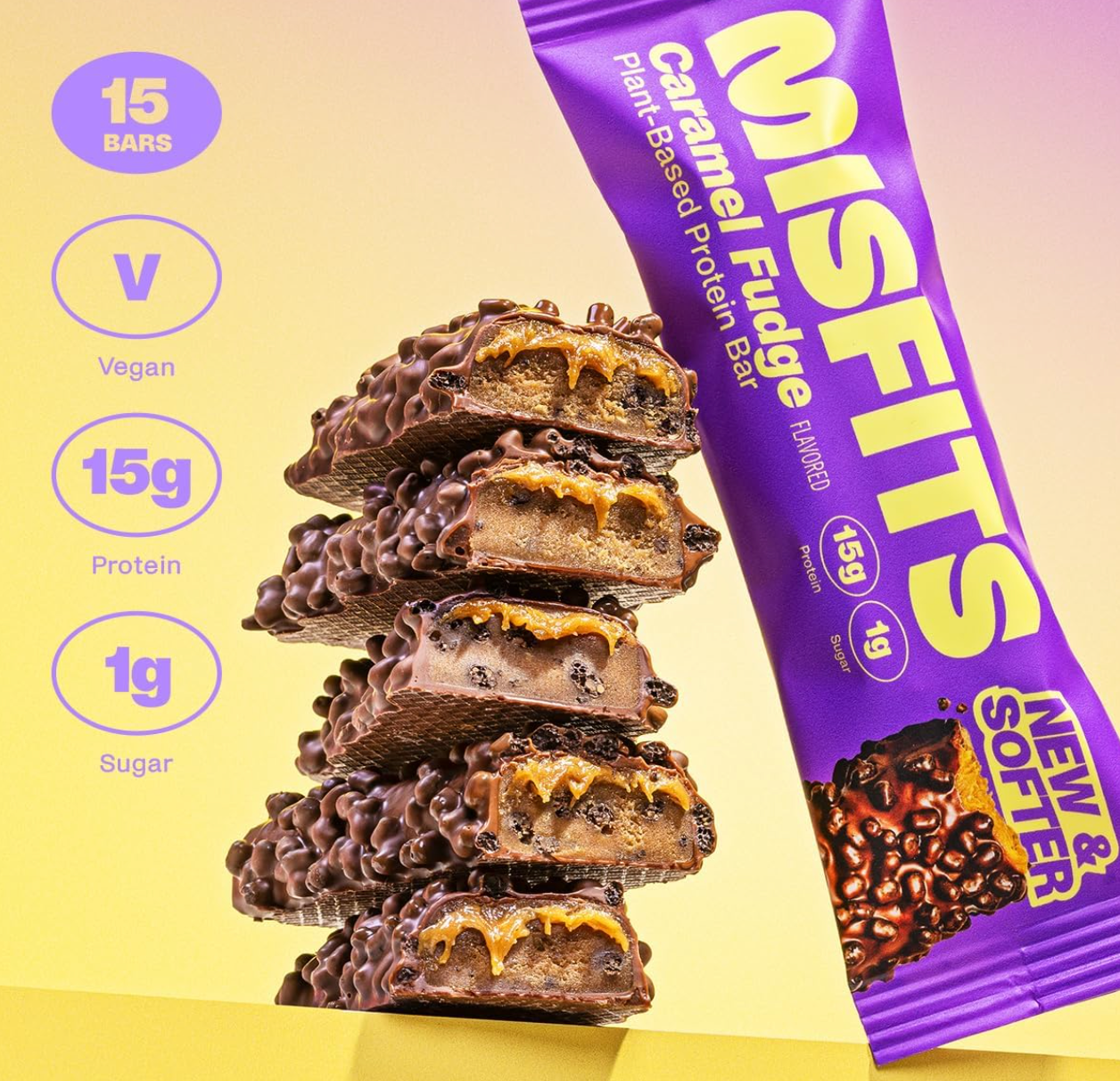 Misfits Plant-Based Protein Bar 15x50g Caramel Fudge