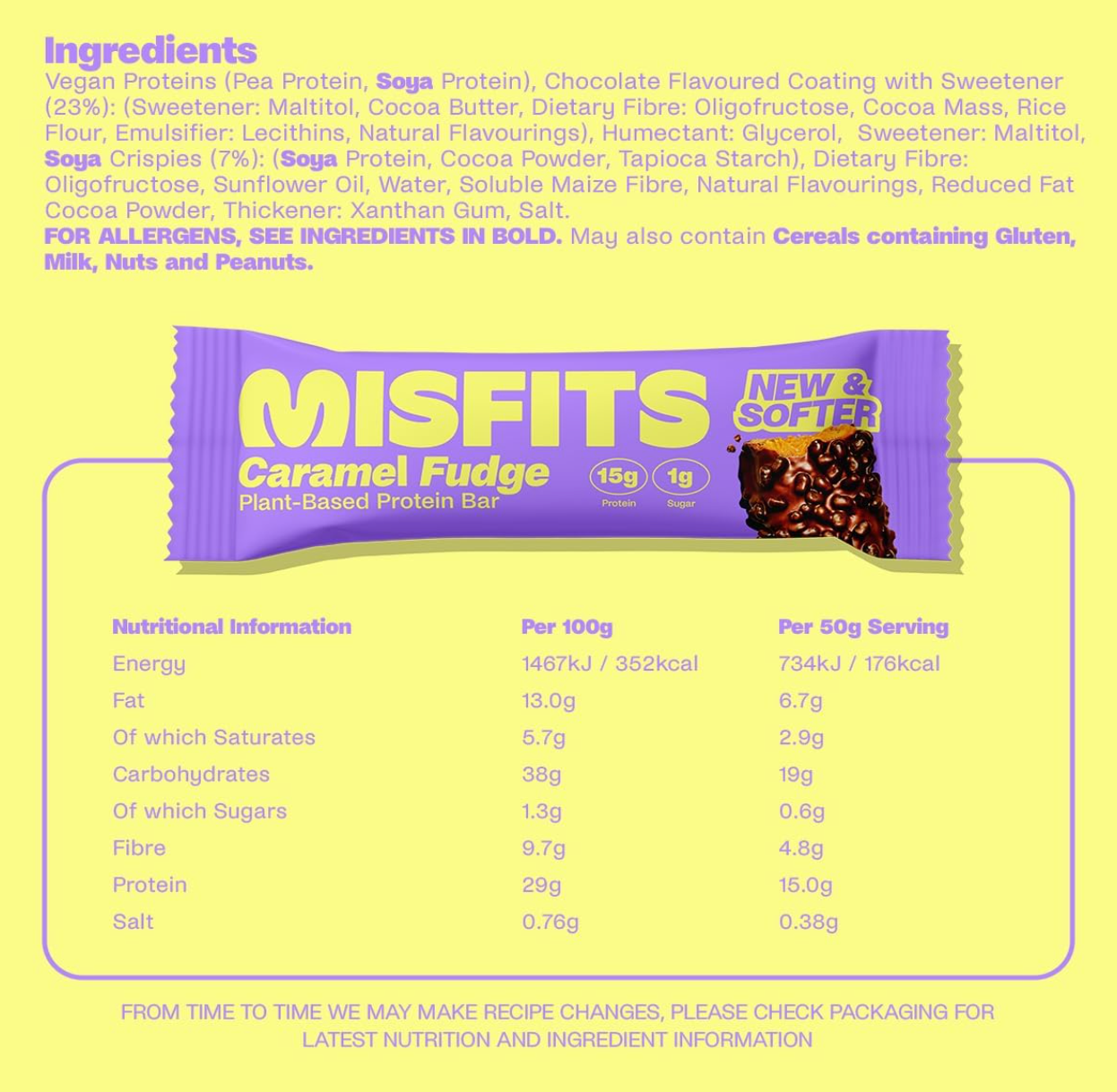Misfits Plant-Based Protein Bar 15x50g Caramel Fudge