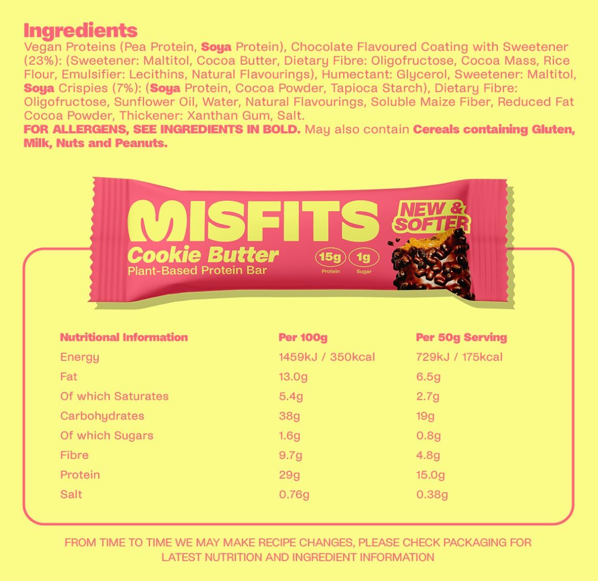 Misfits Plant-Based Protein Bar 15x50g Cookie Butter